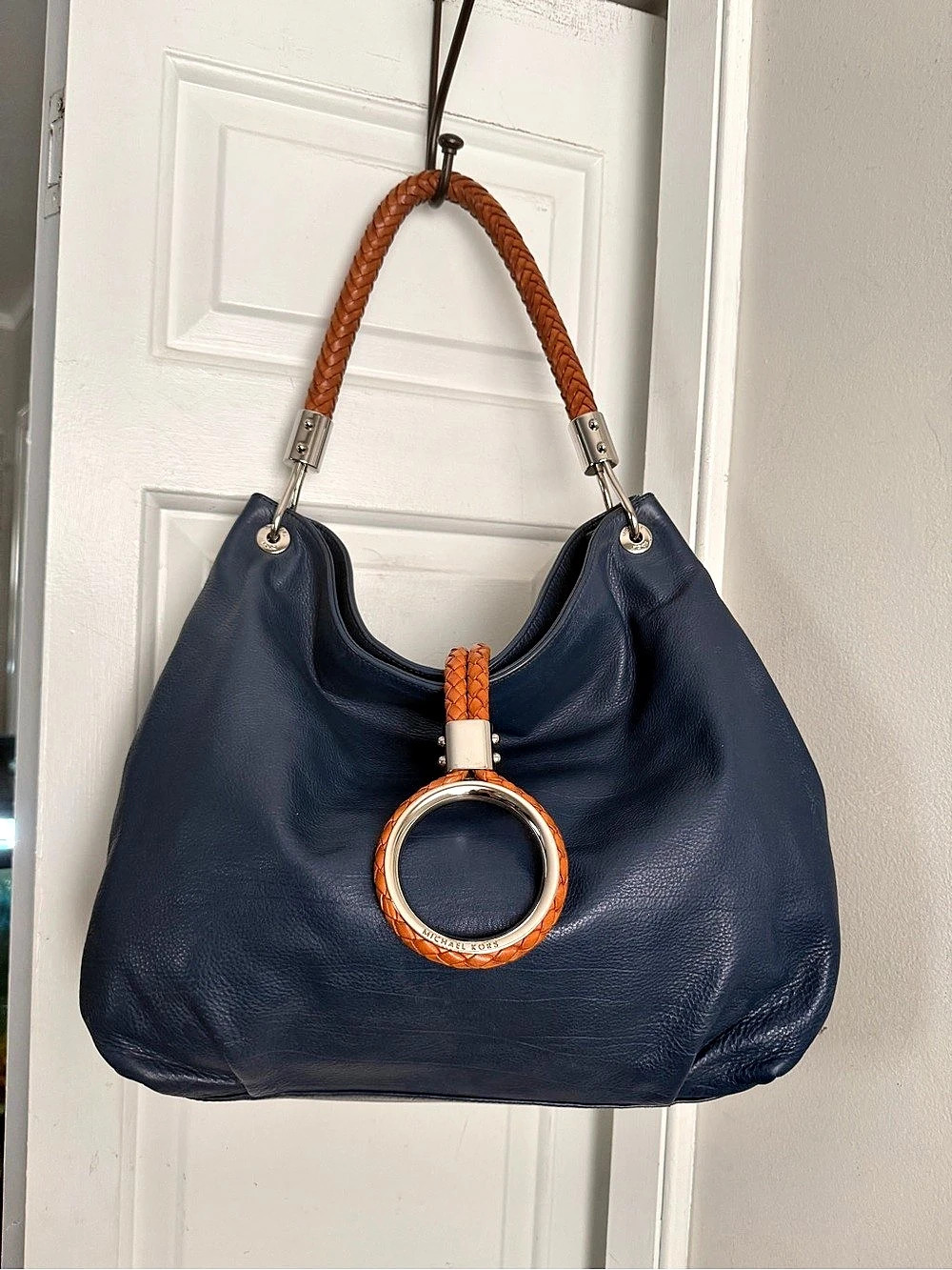 MICHAEL KORS COLLECTION Italy Vintage Blue Leather Hobo RARE Shoulder Bag Purse